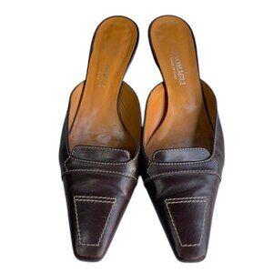 Bruno Magli Leather Mules Women’s 8.5 Brown Slip-On Block Heel Dress‎ Shoes
